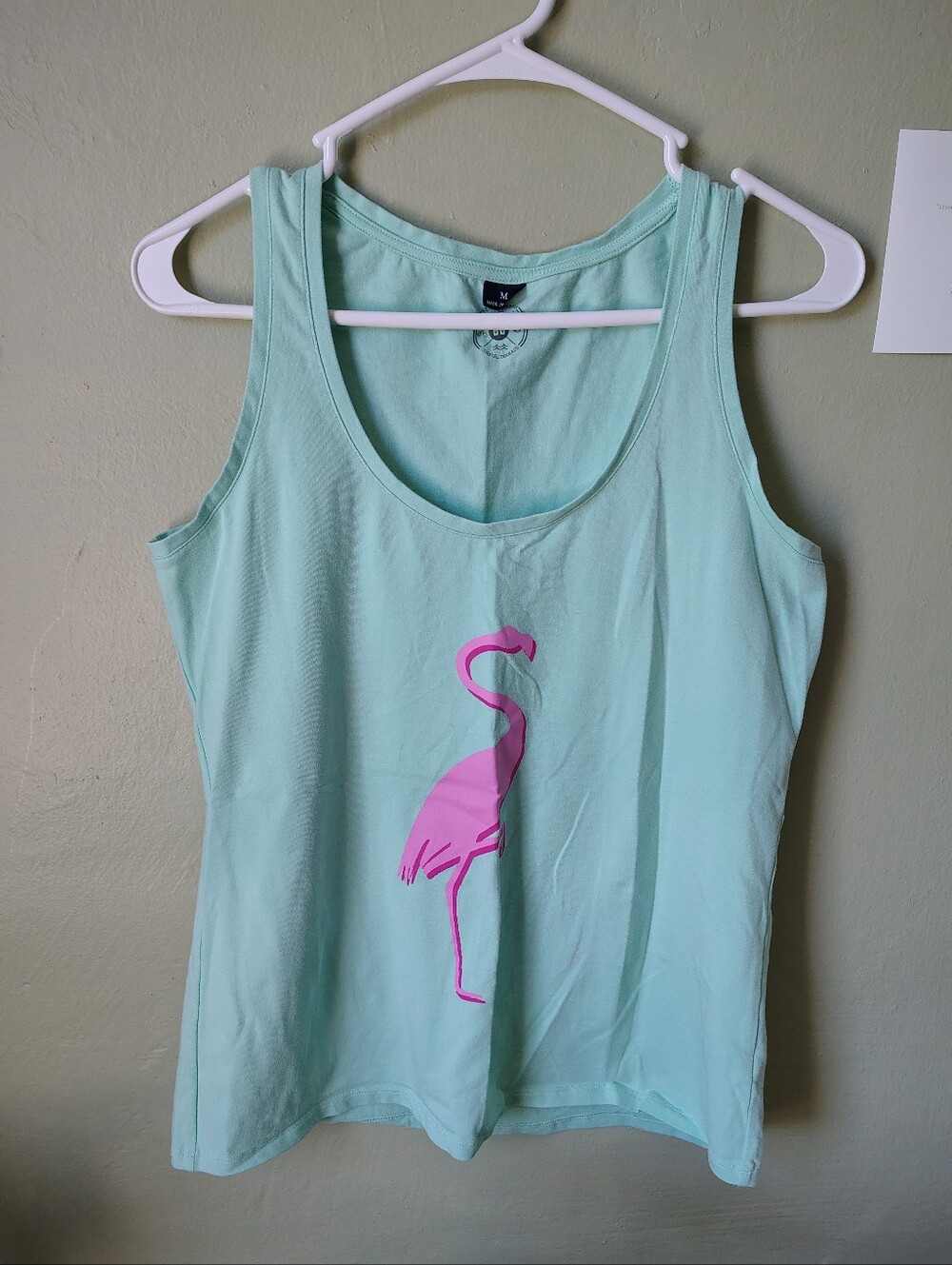 ☀️5/$25☀️ Beachcombers Women's Medium Mint Tank Top with Pink Flamingo Graphic